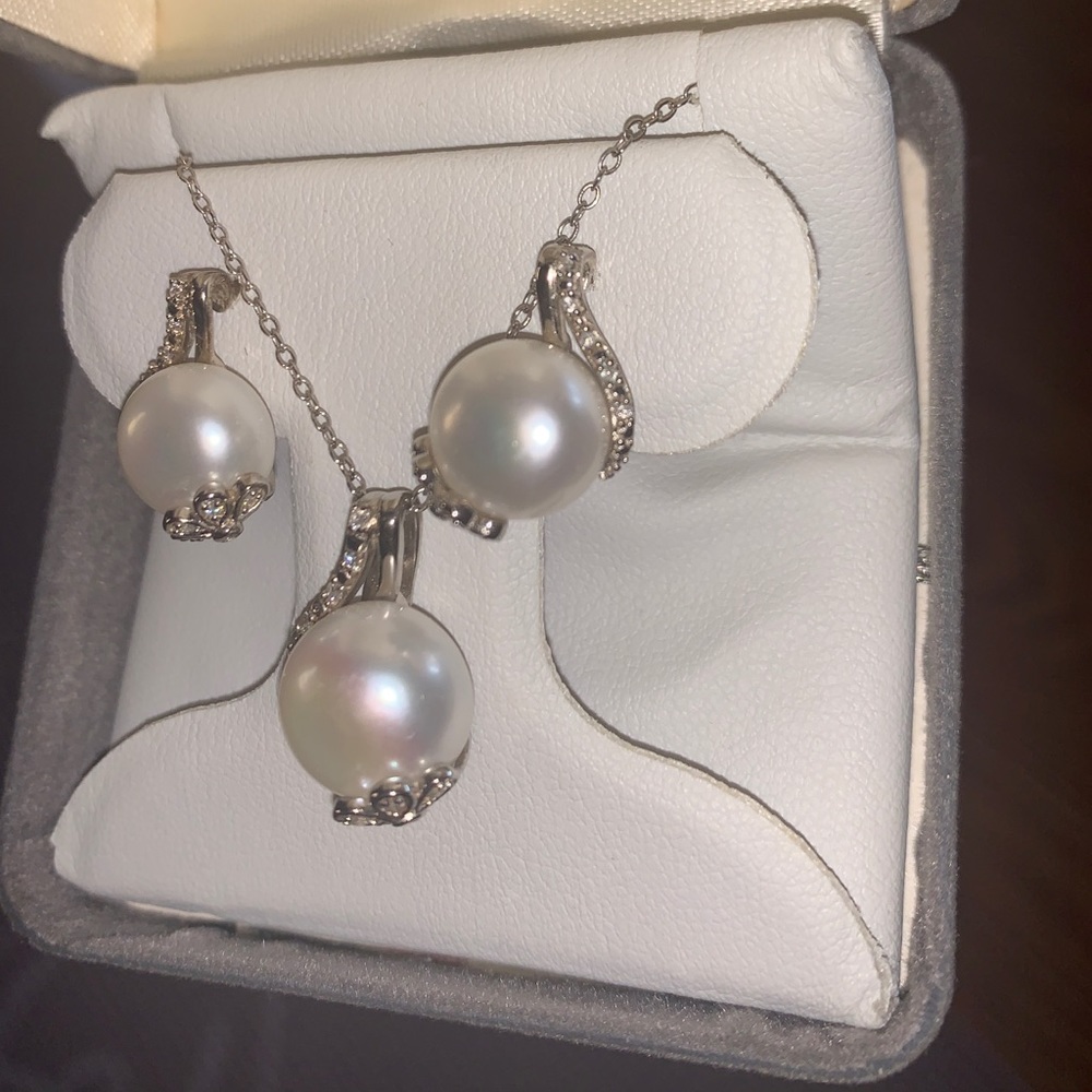 Pearl studded earrings and necklace set JC pennies